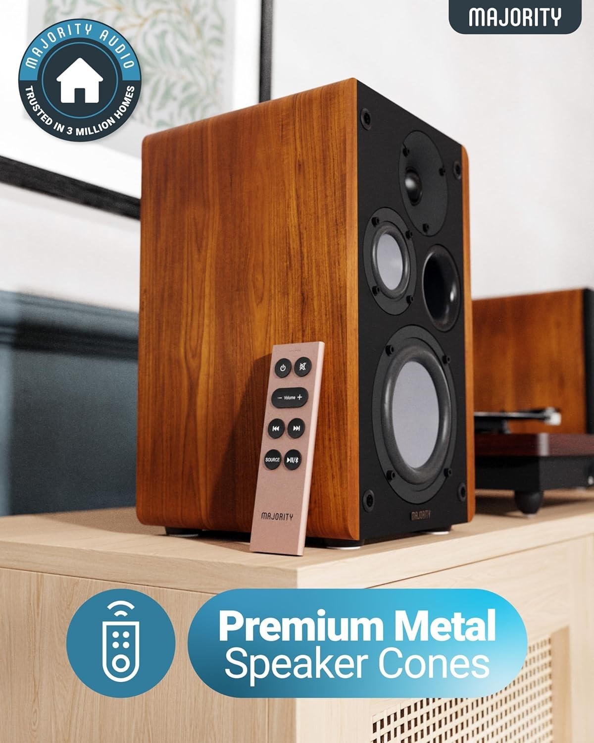 Bluetooth Bookshelf Speakers 100W HiFi Stereo 3 Drivers Xtra Bass USB HDMI ARC