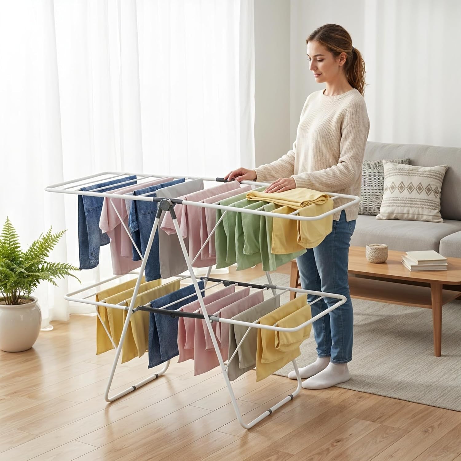 18m Folding Clothes Airer Drying Rack Indoor Outdoor Heavy Duty Steel