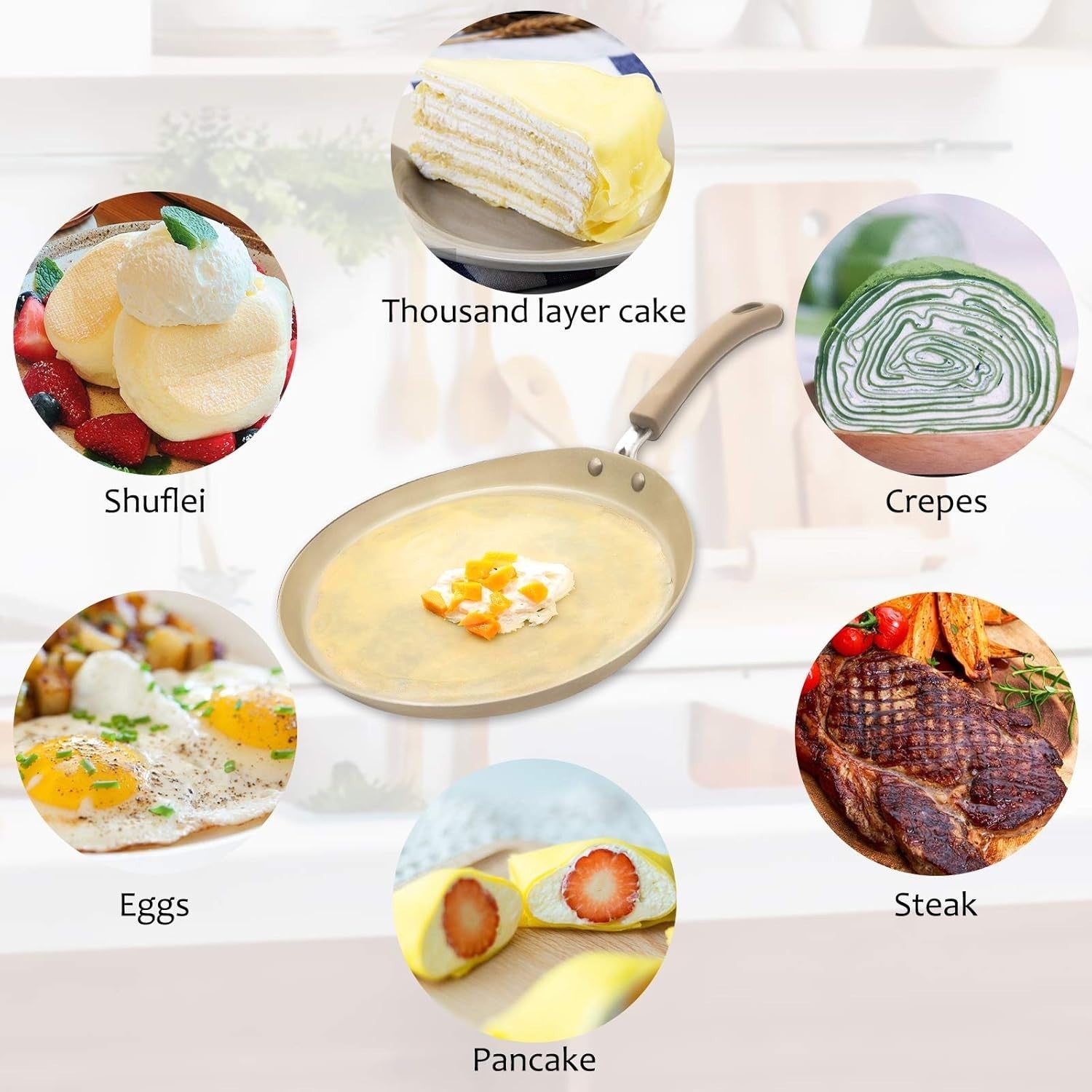 8" Induction Crepe Pancake Pan Non-Stick Flat Tawa | Aluminium Skillet + Tools