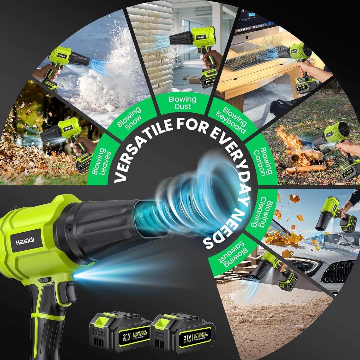 Cordless Leaf Blower 900000RPM High Speed 2 Batteries Lightweight Garden
