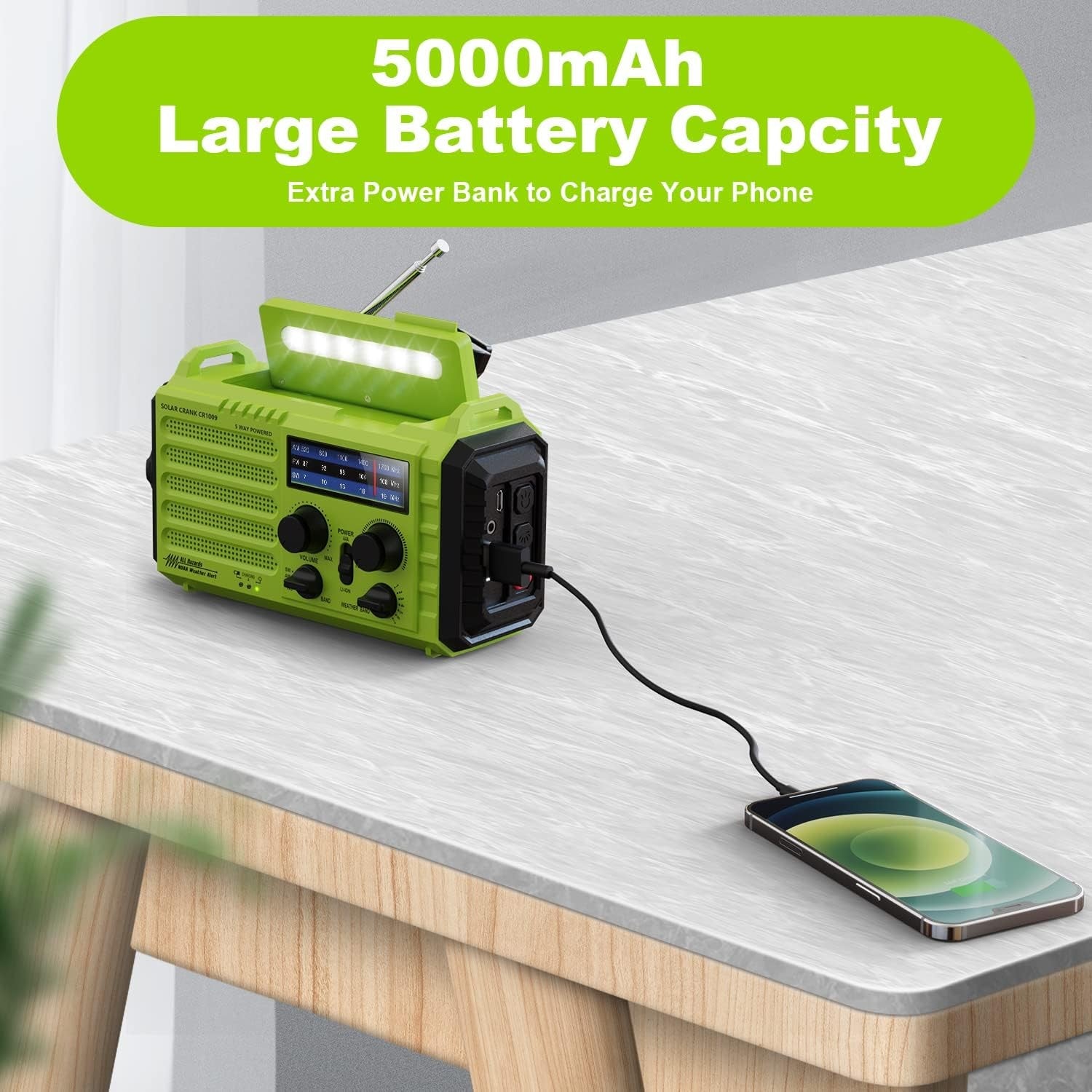 Solar Hand Crank Emergency Radio AM FM SW USB Phone Charger SOS Light
