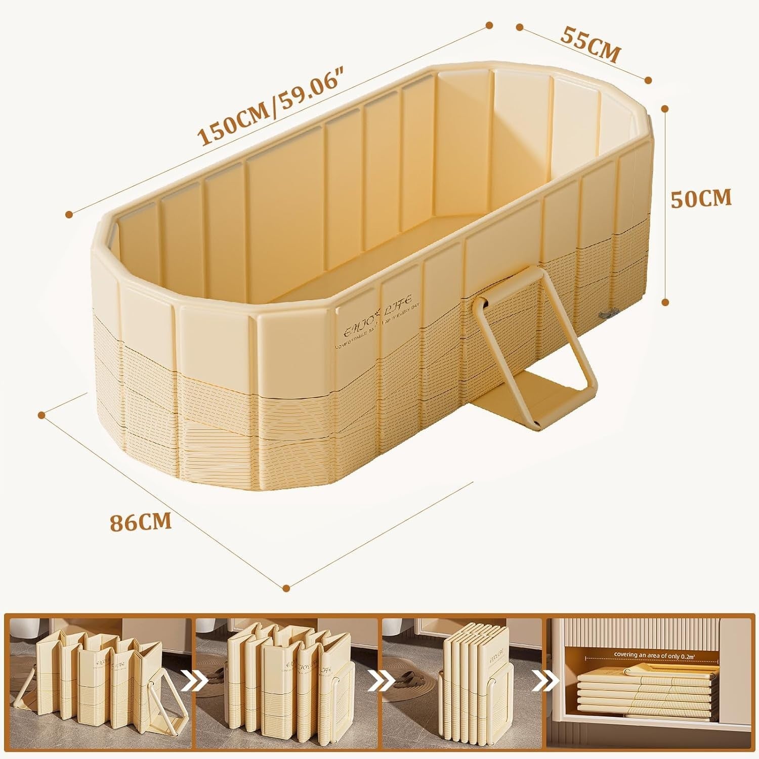 Foldable Adult Spa Bath Tub 1.5M Champagne Gold Portable Deep Soaking