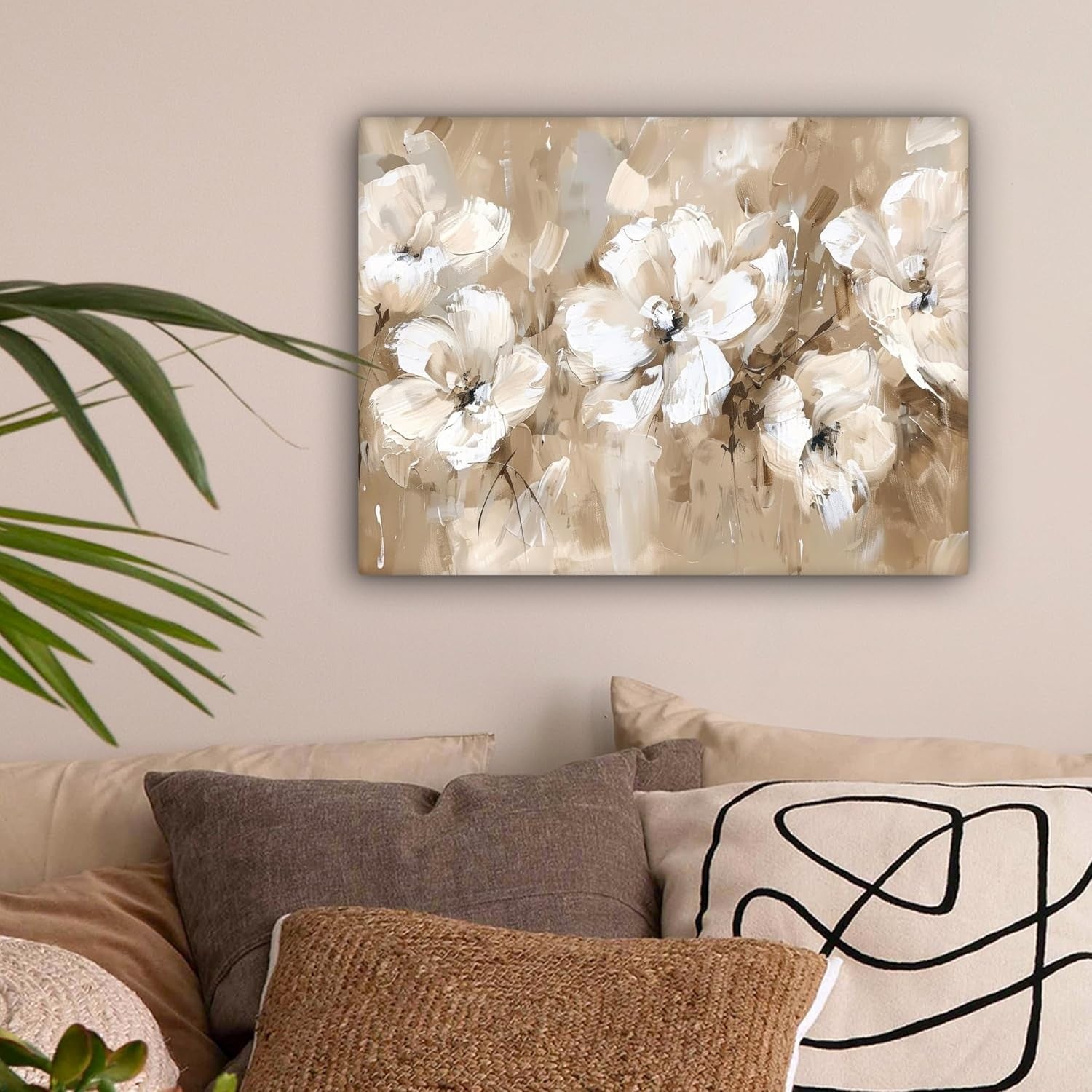 Beige Watercolor Floral Canvas Wall Art 40x30cm Framed Print