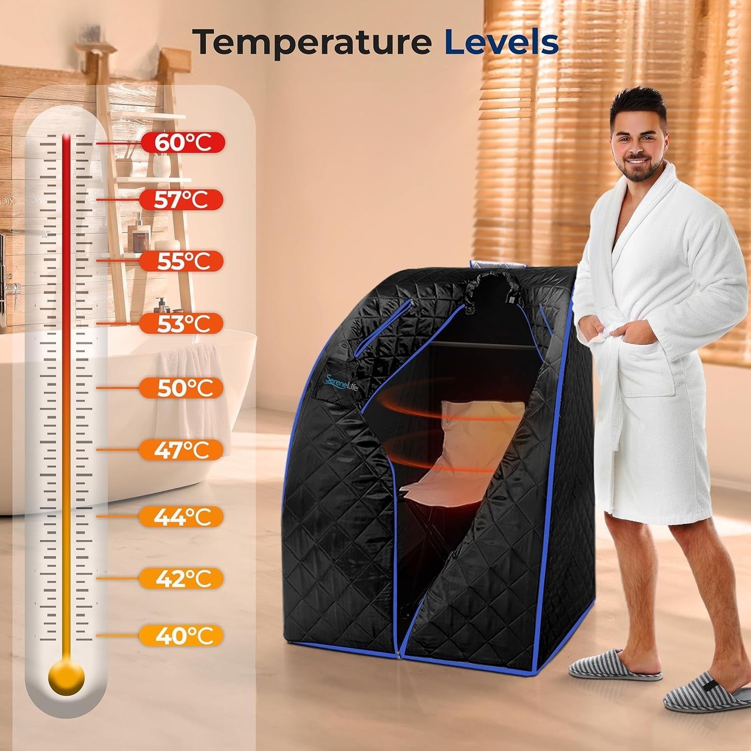 Portable Home Sauna Tent 1-Person – Infrared Steam w/ Foot Pad, Chair & Remote