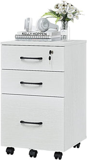 White Rolling File Cabinet 3 Drawer Locking Under Desk Letter Storage