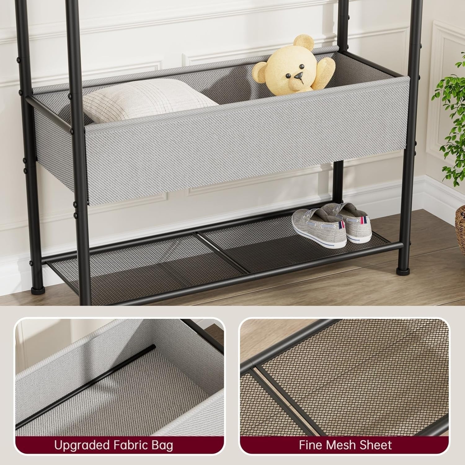 Heavy Duty Clothes Rail with Wheels & Shelf – Black 81×30×183cm