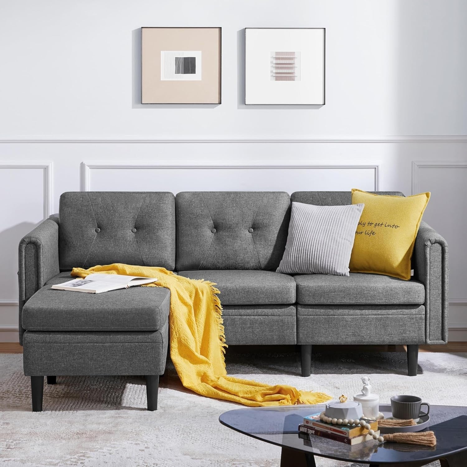 Light Gray L-Shaped Corner Sofa with Ottoman 3-Seater Chaise for Small Spaces