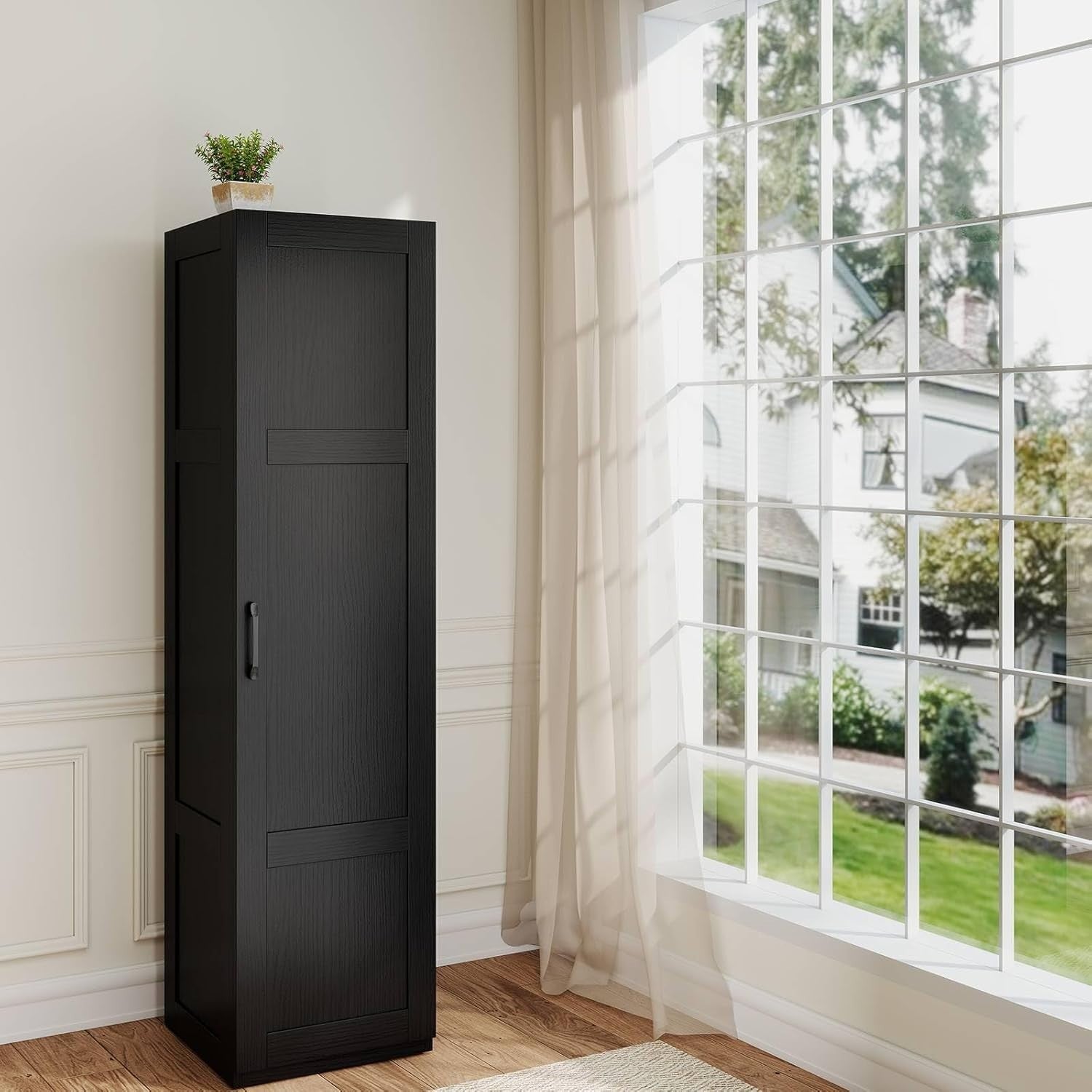 Black Tall Kitchen Cupboard 4-Tier 4 Doors 150H