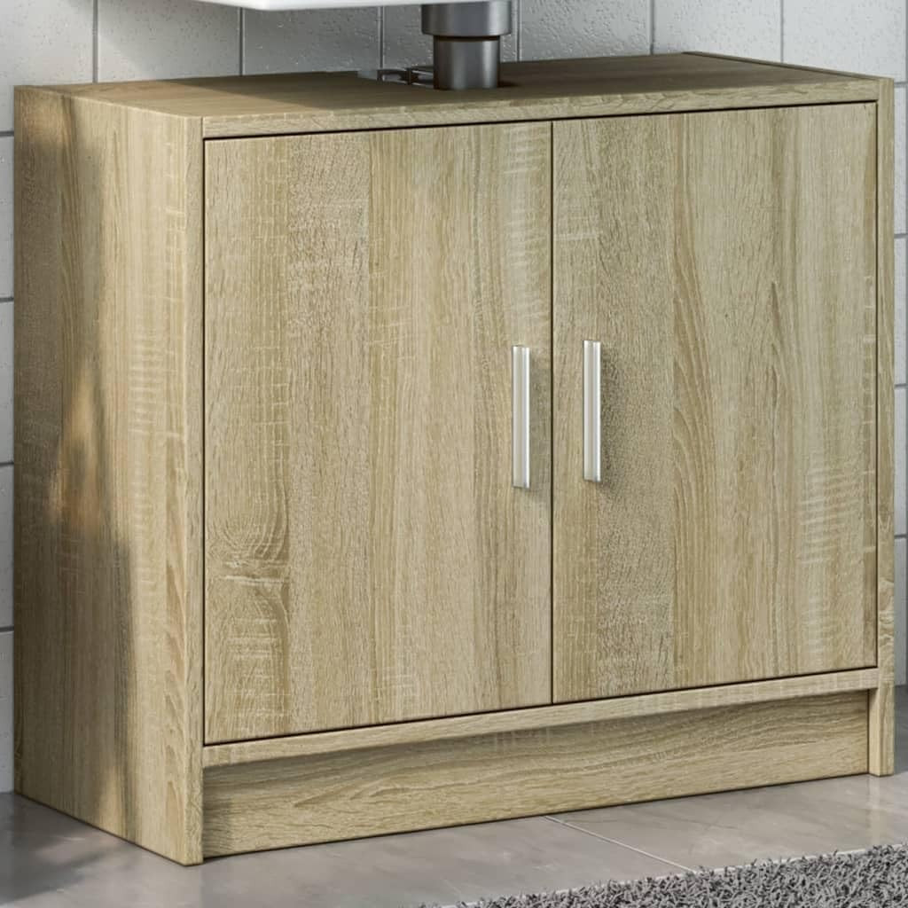 Modern Bathroom Sink Cabinet Sonoma Oak – 2 Door Under Sink Storage Unit 63x55cm