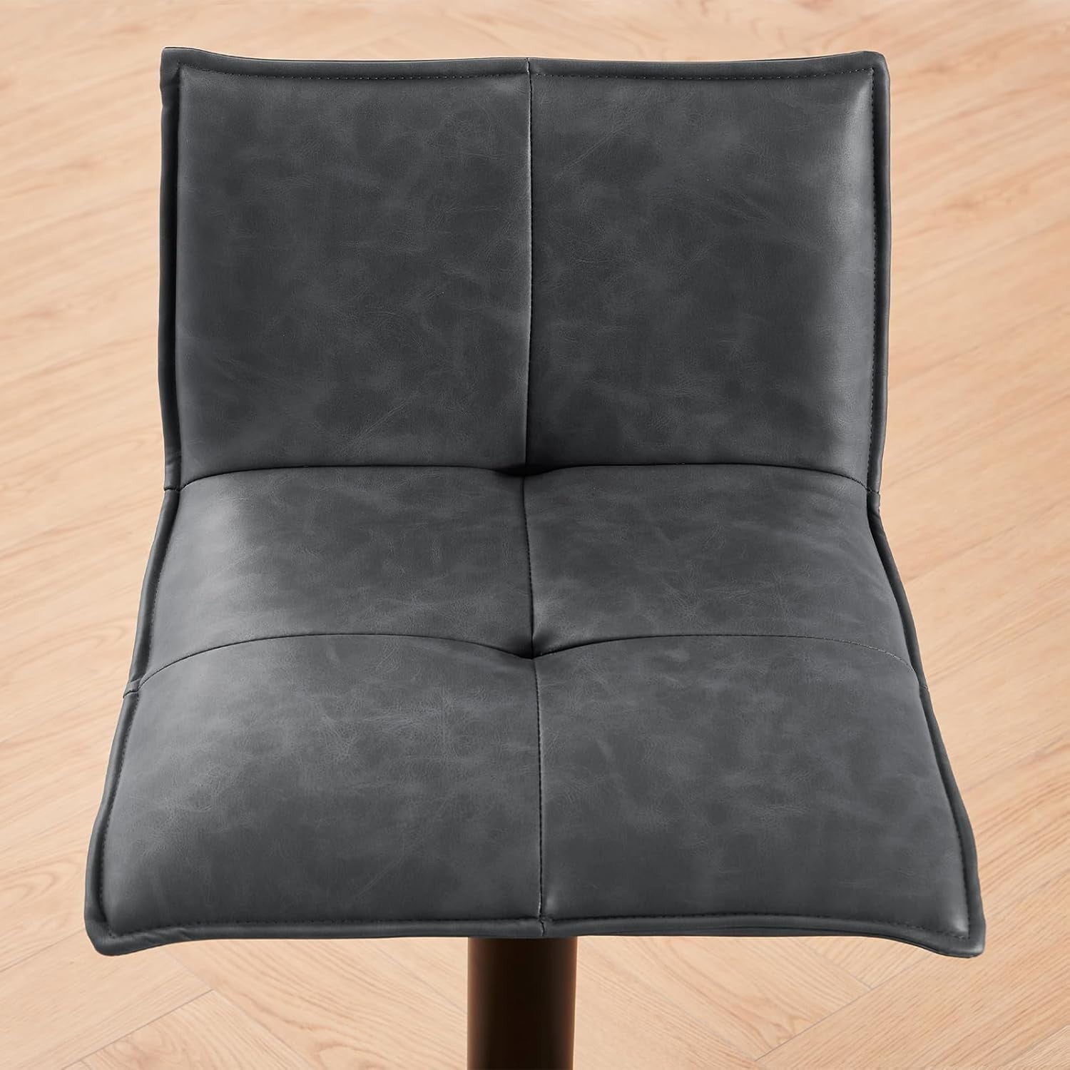 Pu Grey Faux Leather Bar Stool Set of 4 Adjustable Swivel Kitchen Chairs