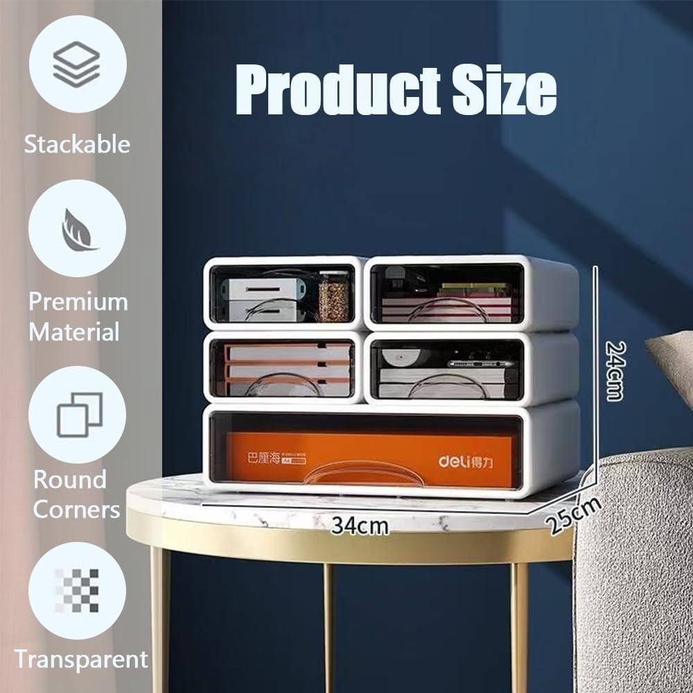 5 Tier White Desk Organizer Stackable Storage Box Makeup Office Supplies