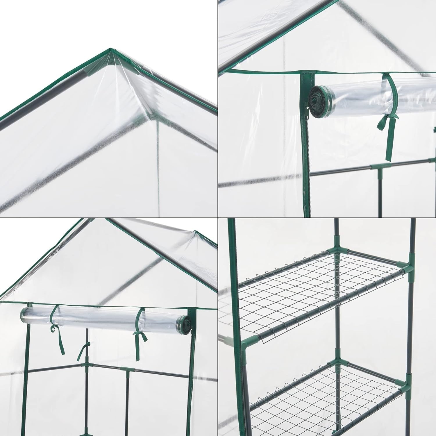 Walk-In Greenhouse with Shelves Clear PVC Cover Steel Frame 140x73x195cm