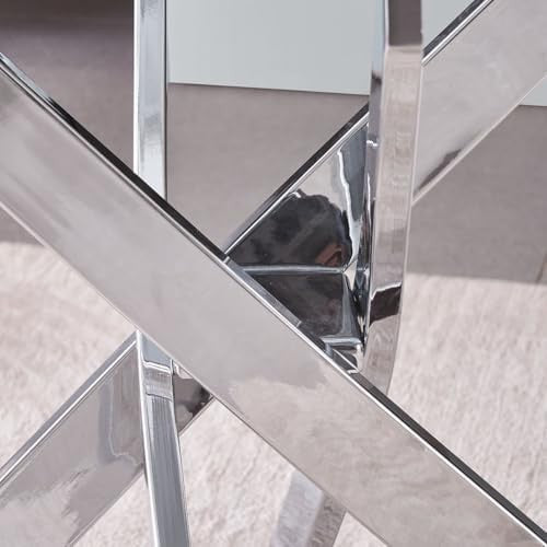 Round Glass Dining Table 100cm Silver Metal Legs Modern Kitchen Table