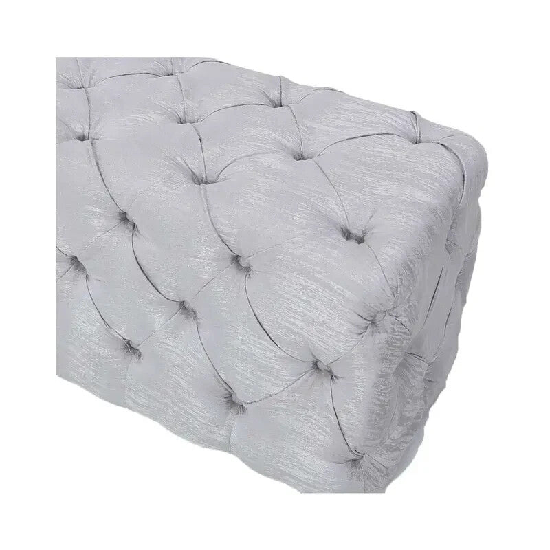 Silver Velvet Tufted Bedroom Bench Long Ottoman End of Bed Seat 112cm