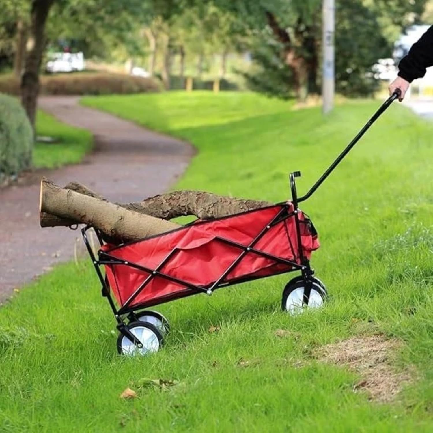 Heavy Duty Folding Wagon 70kg Collapsible Trolley Cart w/All Terrain Wheels Red