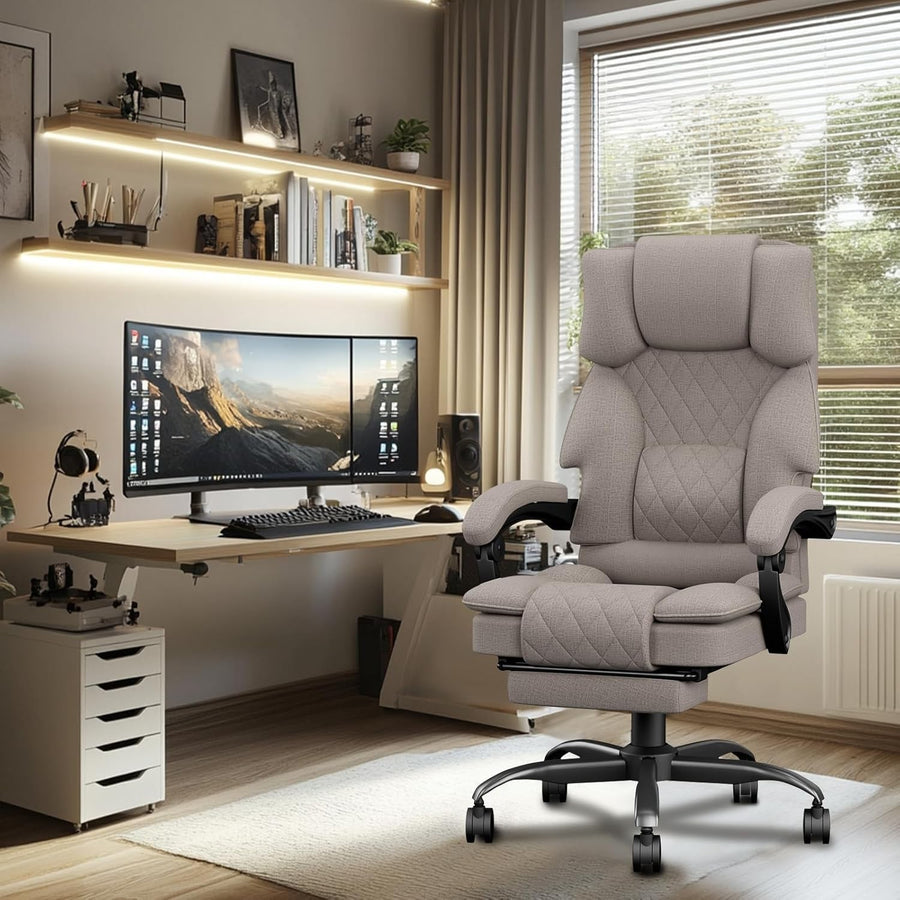 Ergonomic Reclining Office Chair w/Footrest Heavy Duty Memory Foam Light Brown