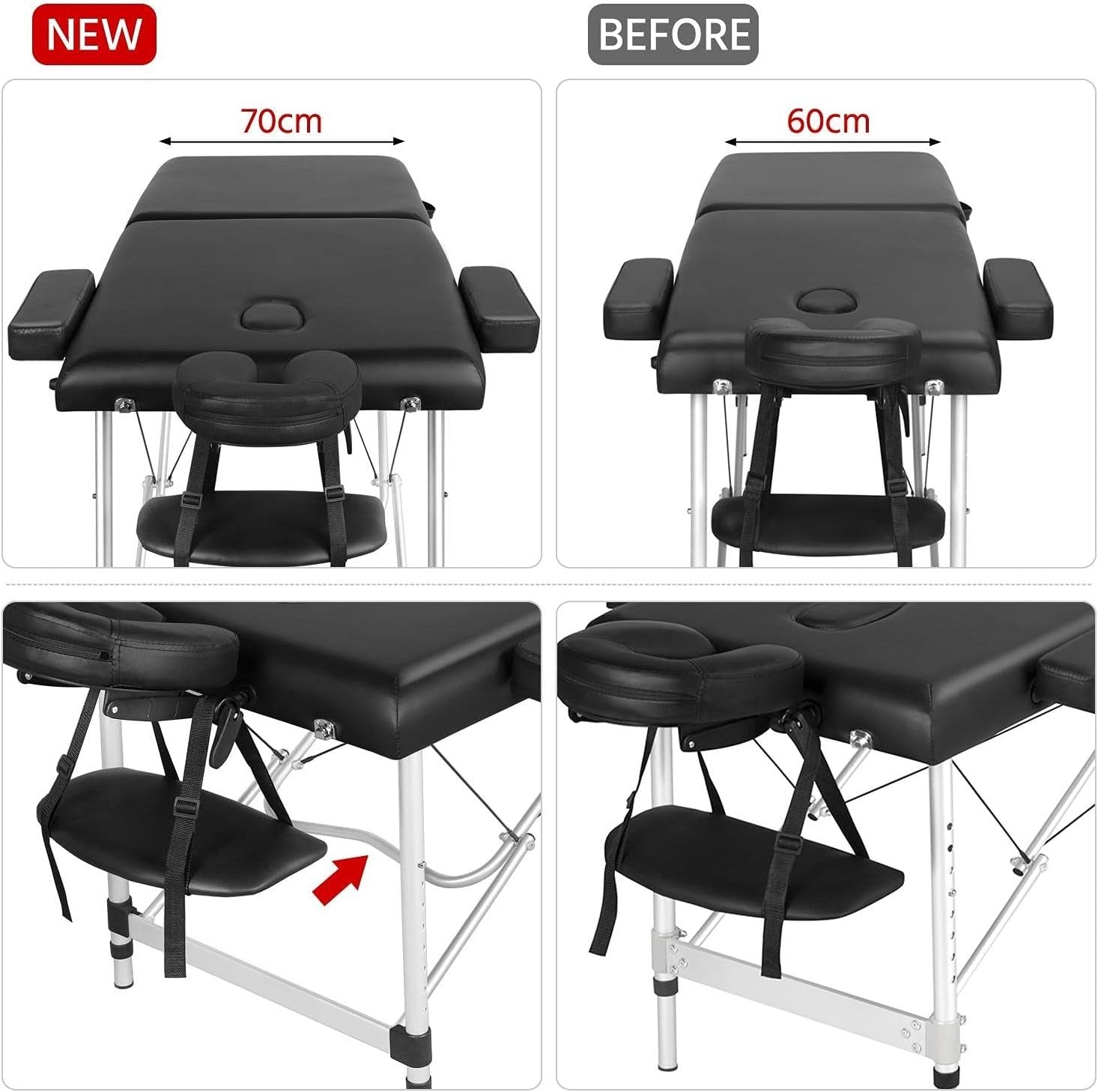 Portable Foldable Massage Bed 2 Section Lash Beauty Table Adjustable Height 70cm