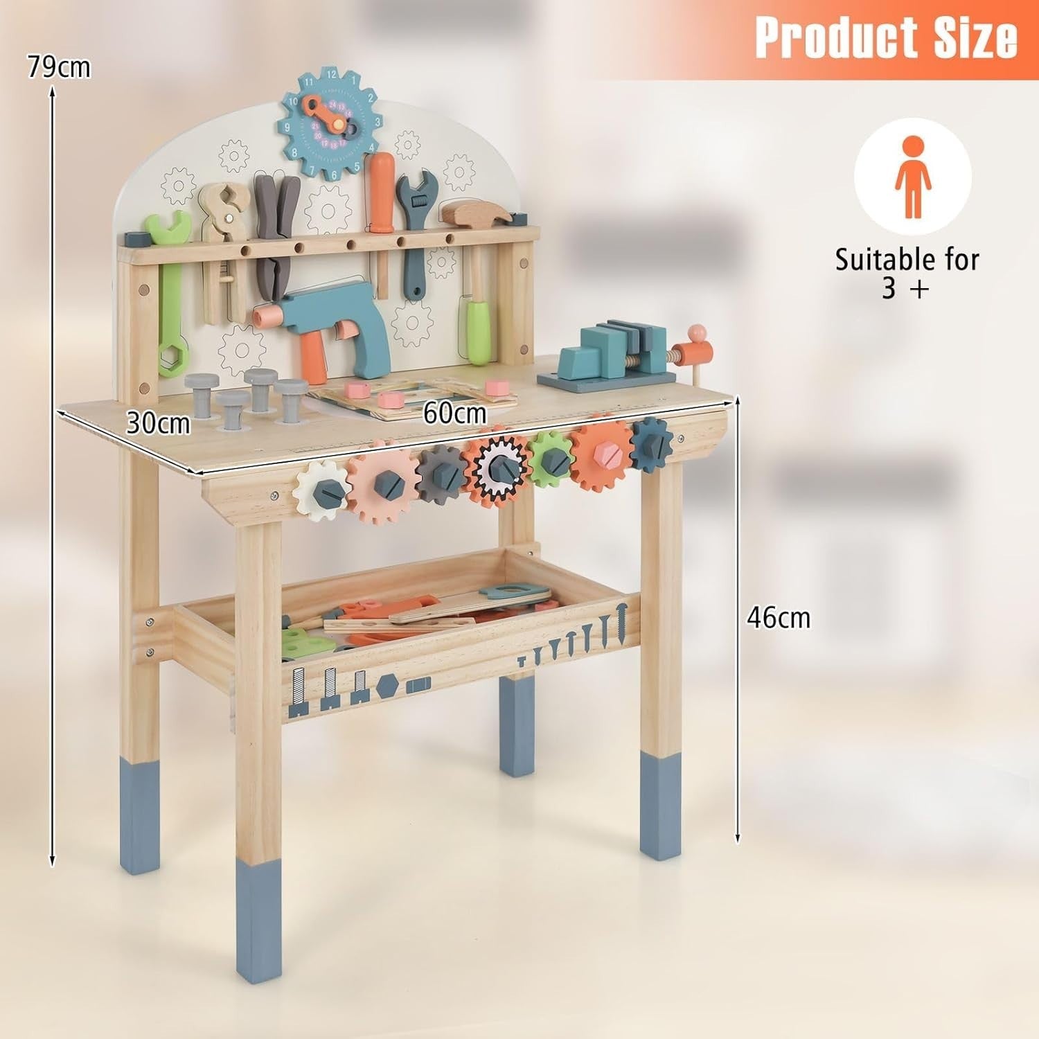 Wooden Workbench Tool Bench Set w/ Tools Accessories Magnetic Rack 60x30