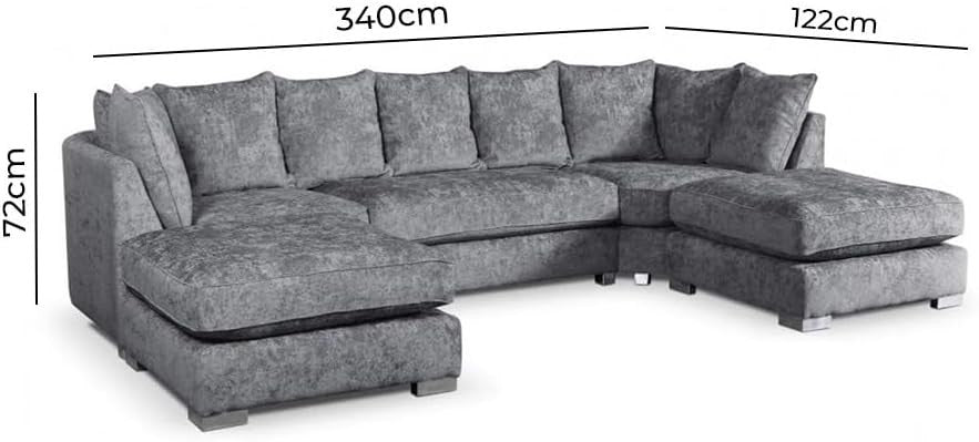 Grey U-Shape 5 Seater Modular Sofa – Comfy Sectional Couch with Footstools