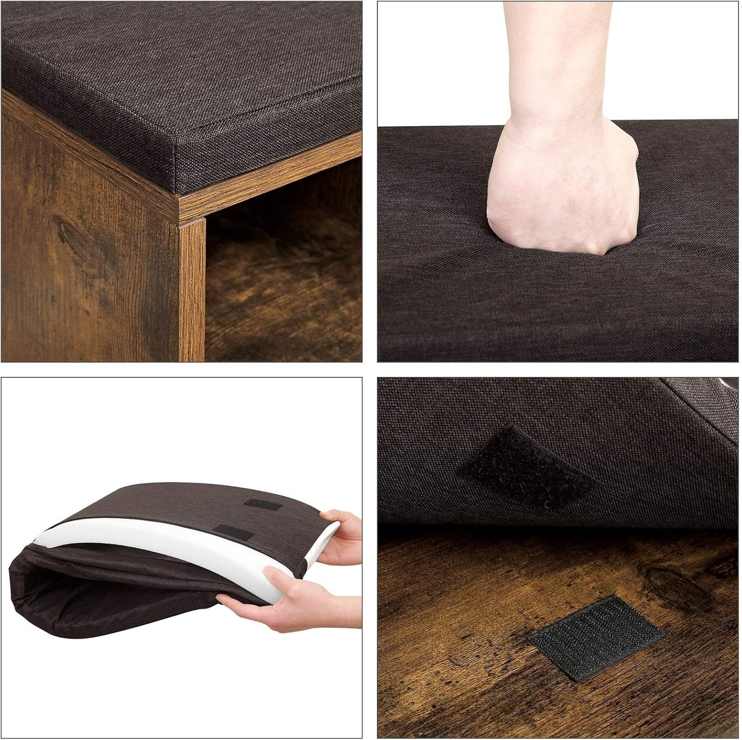 Rustic Shoe Bench with Cushion 10 Compartment Storage Rack 104x30x48cm