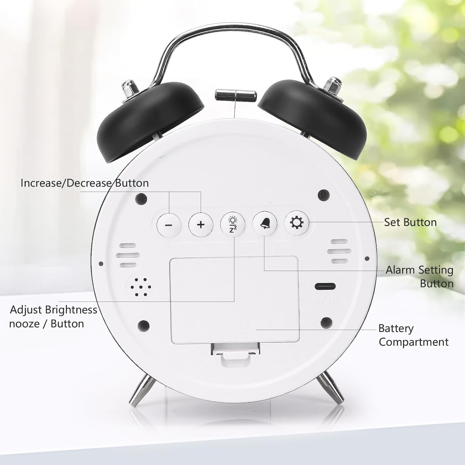 Digital Twin Bell Alarm Clock Loud Wake Up LED Night Light Heavy Sleepers