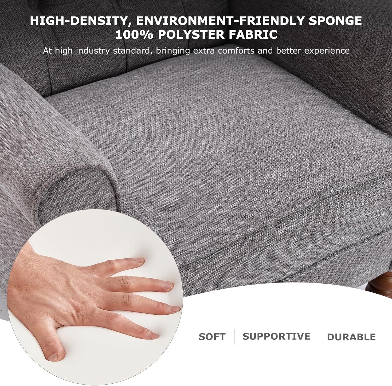 Grey Wingback Accent Armchair Button Tufted Fabric Lounge Chair