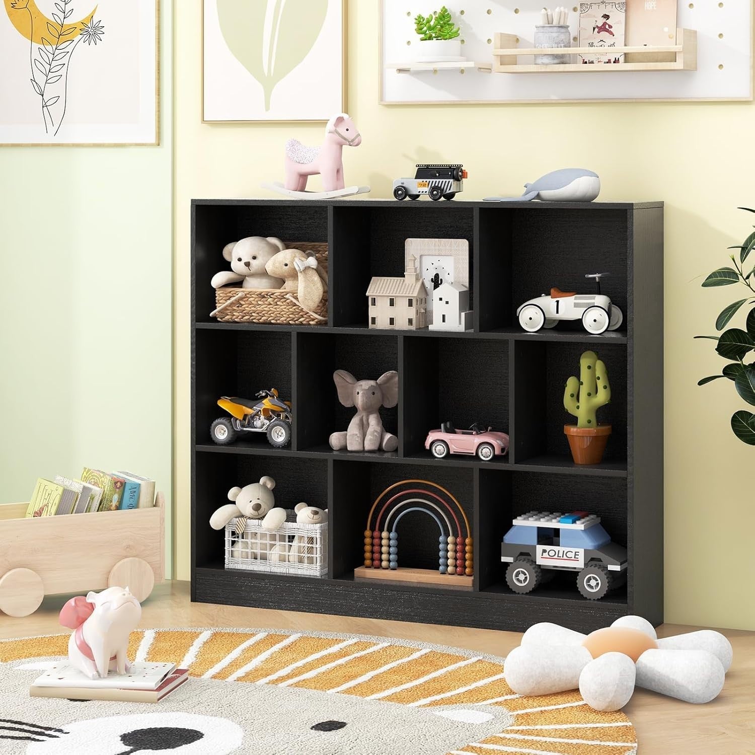 3 Tier Cube Bookcase 10 Compartment Storage Shelving Unit Display Black
