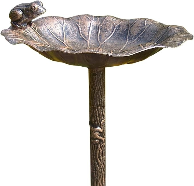 Antique Bronze Frog Bird Bath – Cast Aluminium Garden Ornament Outdoor Décor