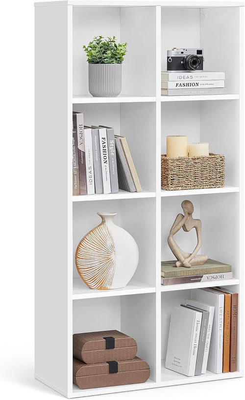 8-Cube White Bookcase | Tall Storage Shelf Unit for Living Room Office Bedroom
