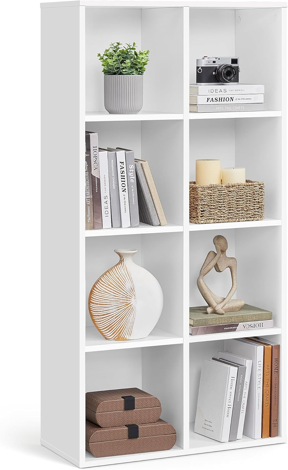 8-Cube White Bookcase | Tall Storage Shelf Unit for Living Room Office Bedroom