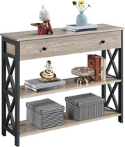 Rustic Grey Console Table with Drawer & 2 Shelves, 100x29.5x81cm, Durable