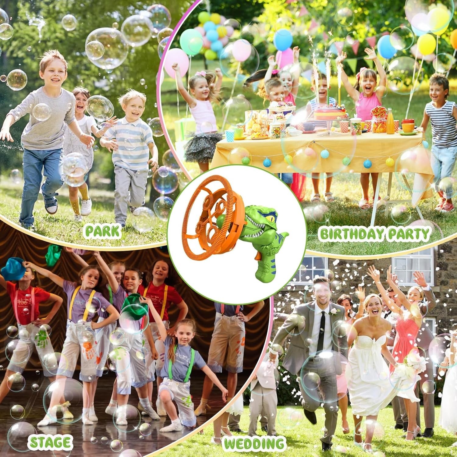 Dinosaur Bubble Gun Giant Bubble Maker Toy with Solution Green