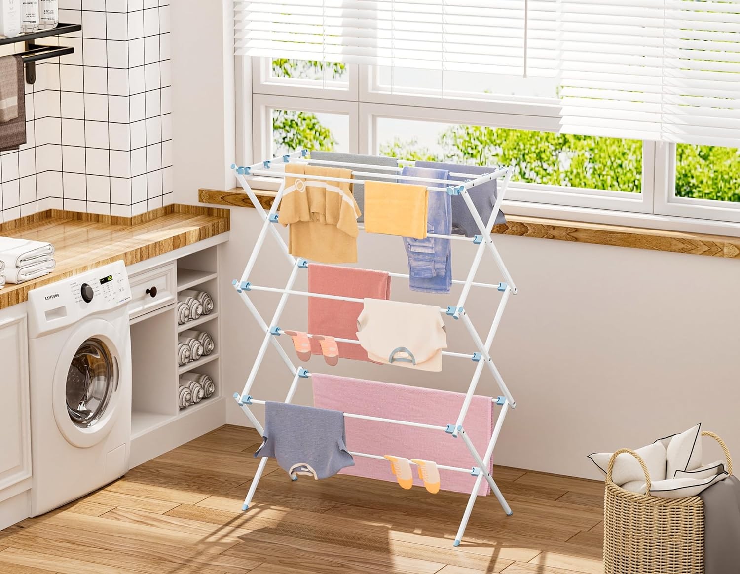 3 Tier Foldable Clothes Airer Heavy Duty Laundry Drying Rack Indoor