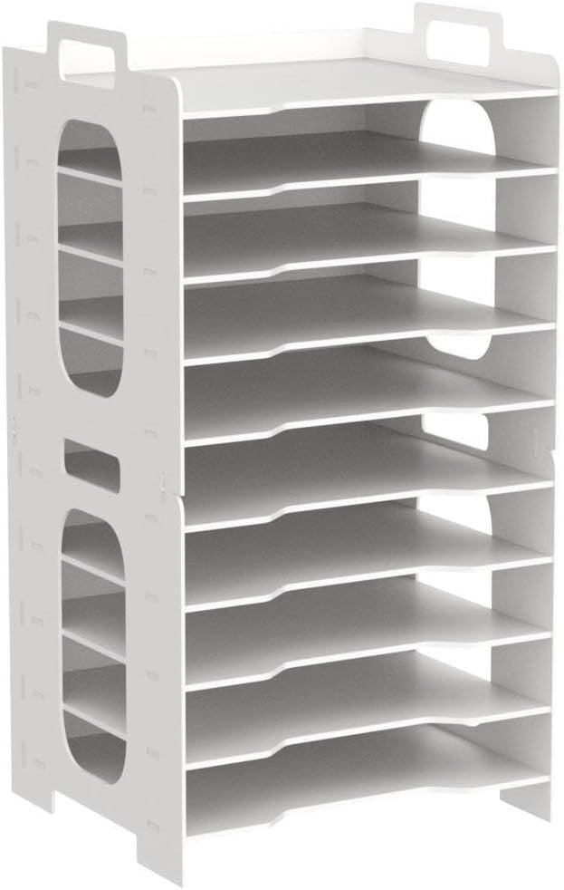 10-Tier A4 Desk Paper Tray Organizer | Desktop Filing Rack White