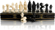 16" Viking Medieval Chess Set Weighted Pieces & Engraved Folding Board