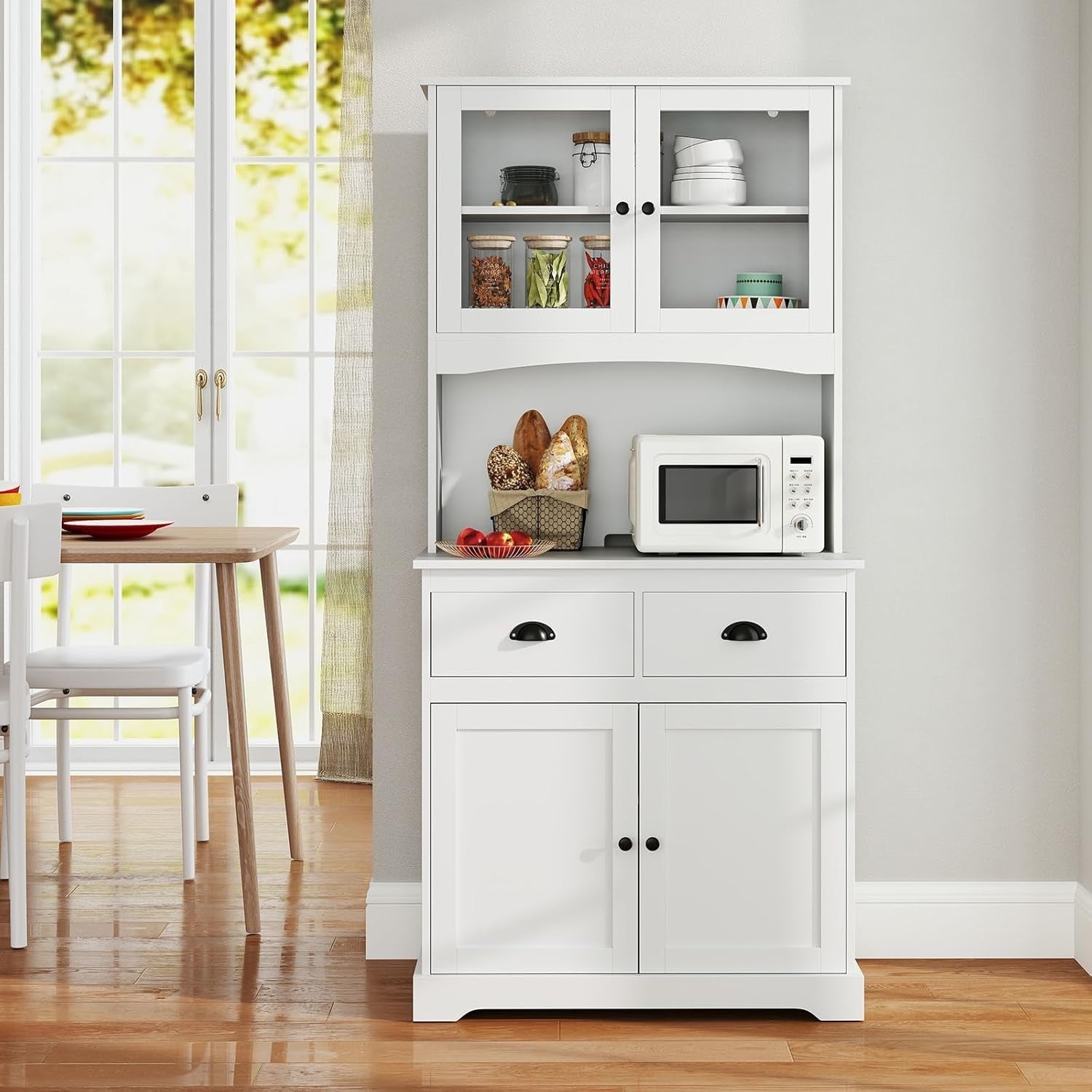 170cm Tall 4-Door Kitchen Cupboard 2-Drawer Adjustable Shelves White