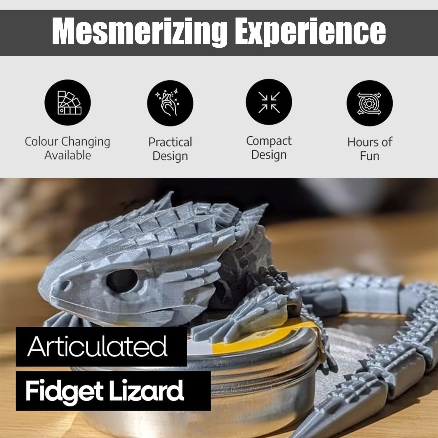 Gold Speckled Lizard Fidget Articulated Colour Changing Desk Toy