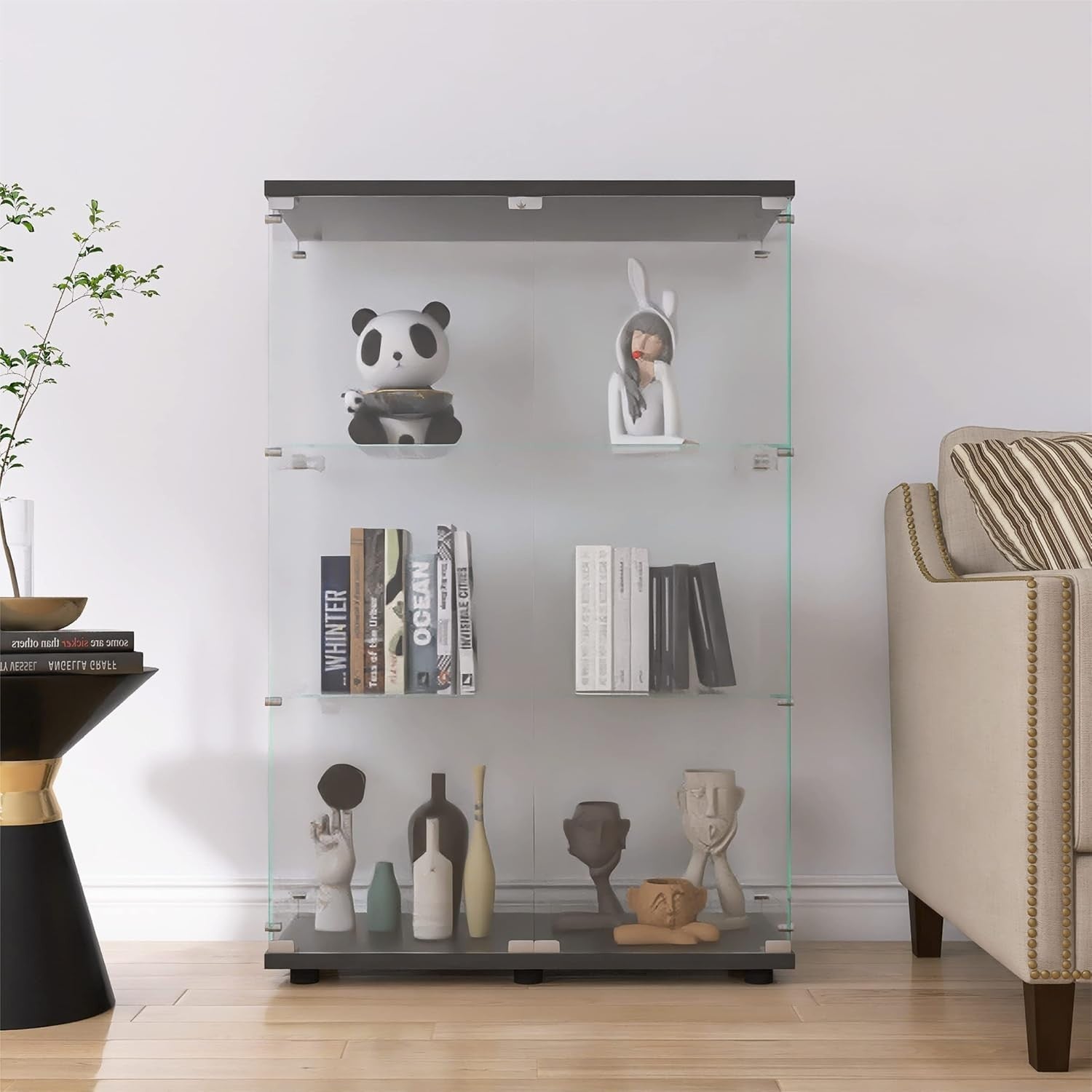 Tempered Glass Display Cabinet 49" Double Door Storage with Lock