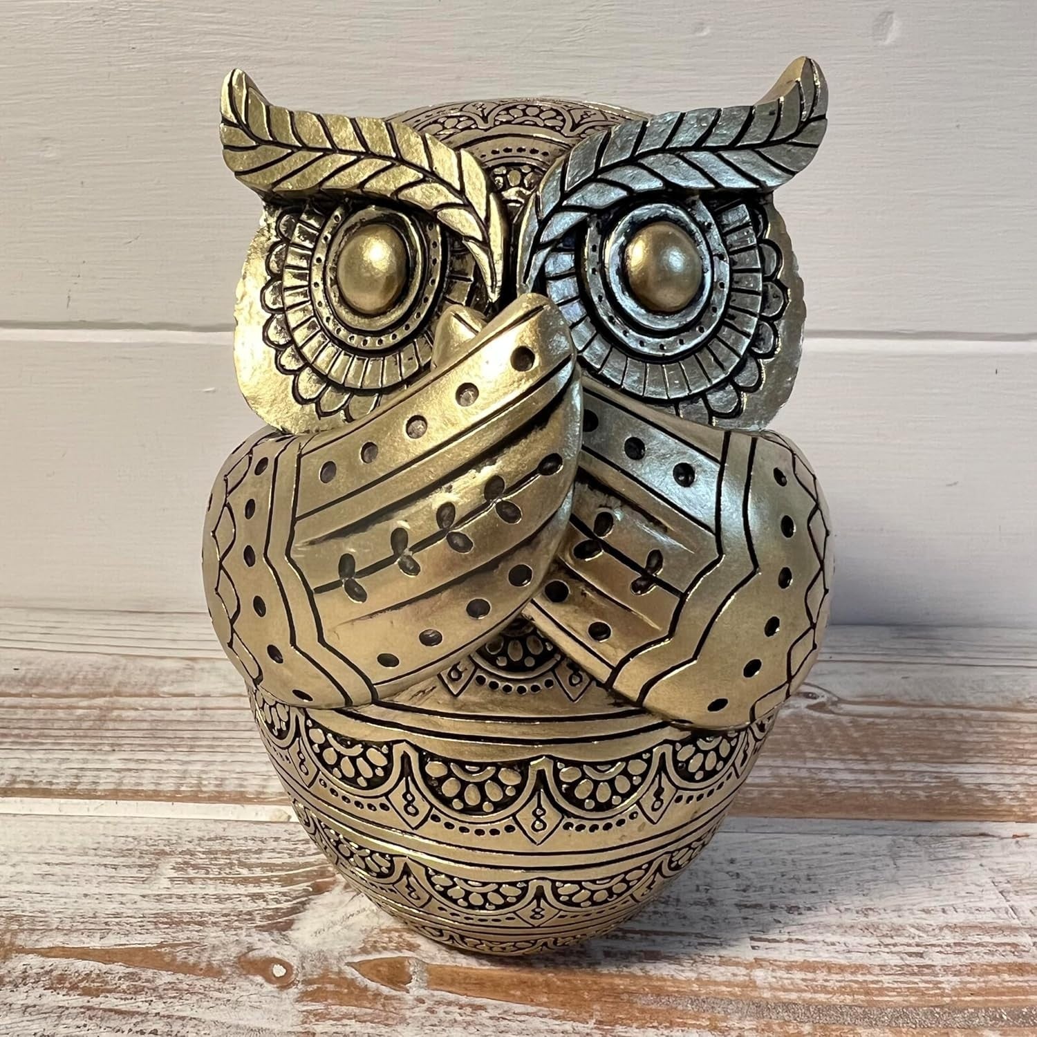 Golden Owl Figurine 13cm Home Decor Ornament Gold Statue Shelf Display Gift
