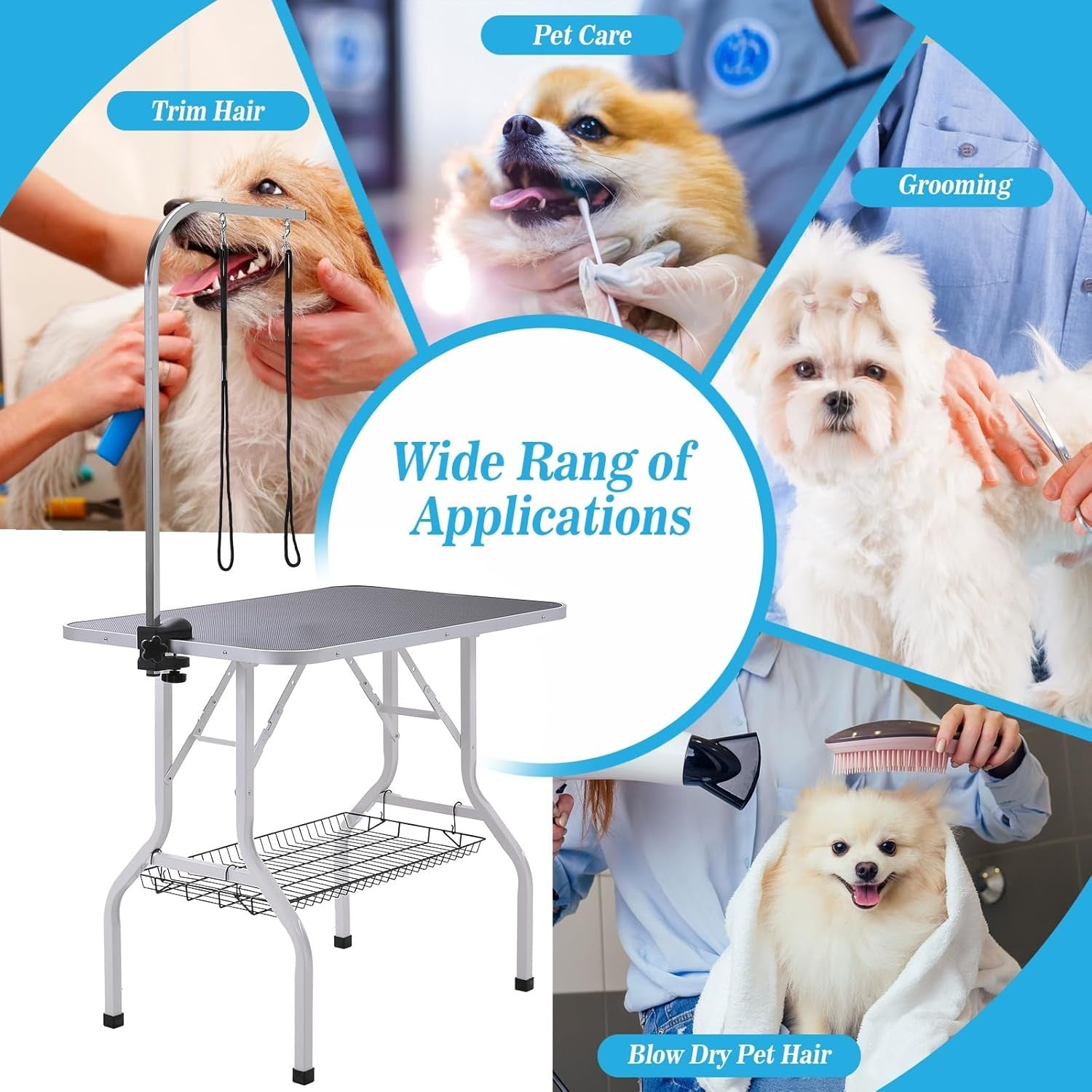 Dog Grooming Table Foldable Adjustable Height Non Slip w Arm Noose Tray
