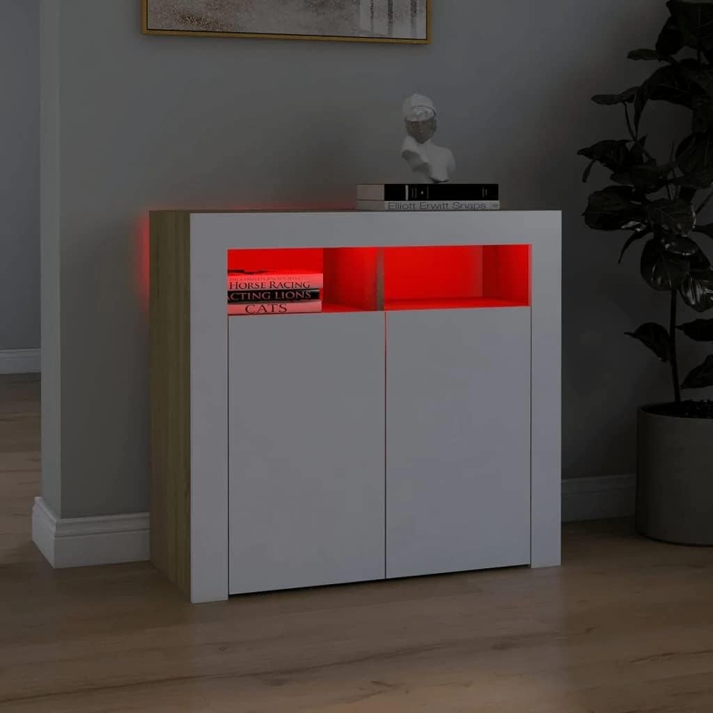 Concrete Grey LED Sideboard Cabinet Cupboard Storage Unit 80cm Modern Home