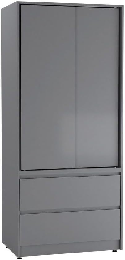2-Door 2-Drawer Sliding Wardrobe with Adjustable Feet & Silent Doors, 180cm