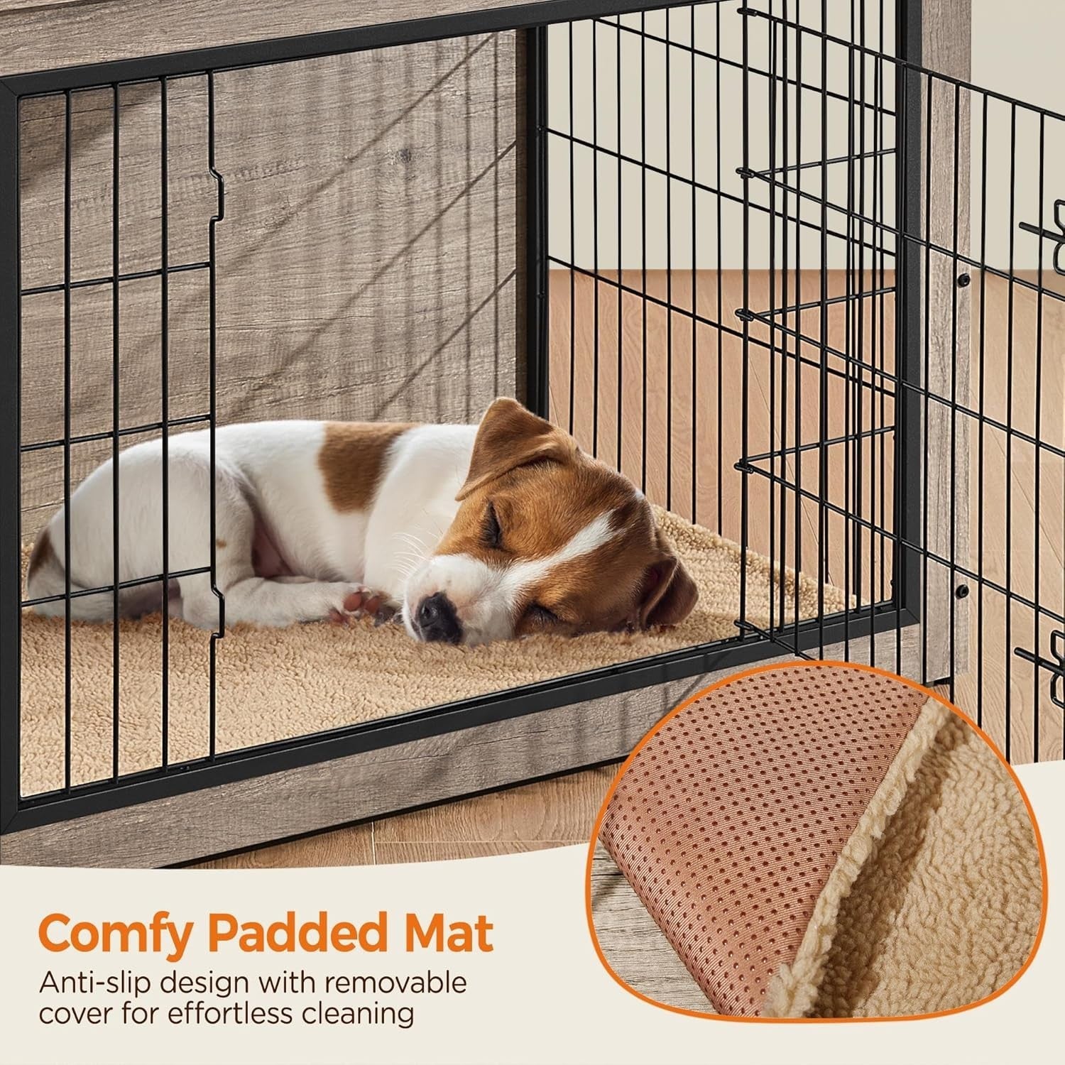 Stylish Medium Dog Crate Furniture with Cushion & Double Doors 96x65x67.5cm
