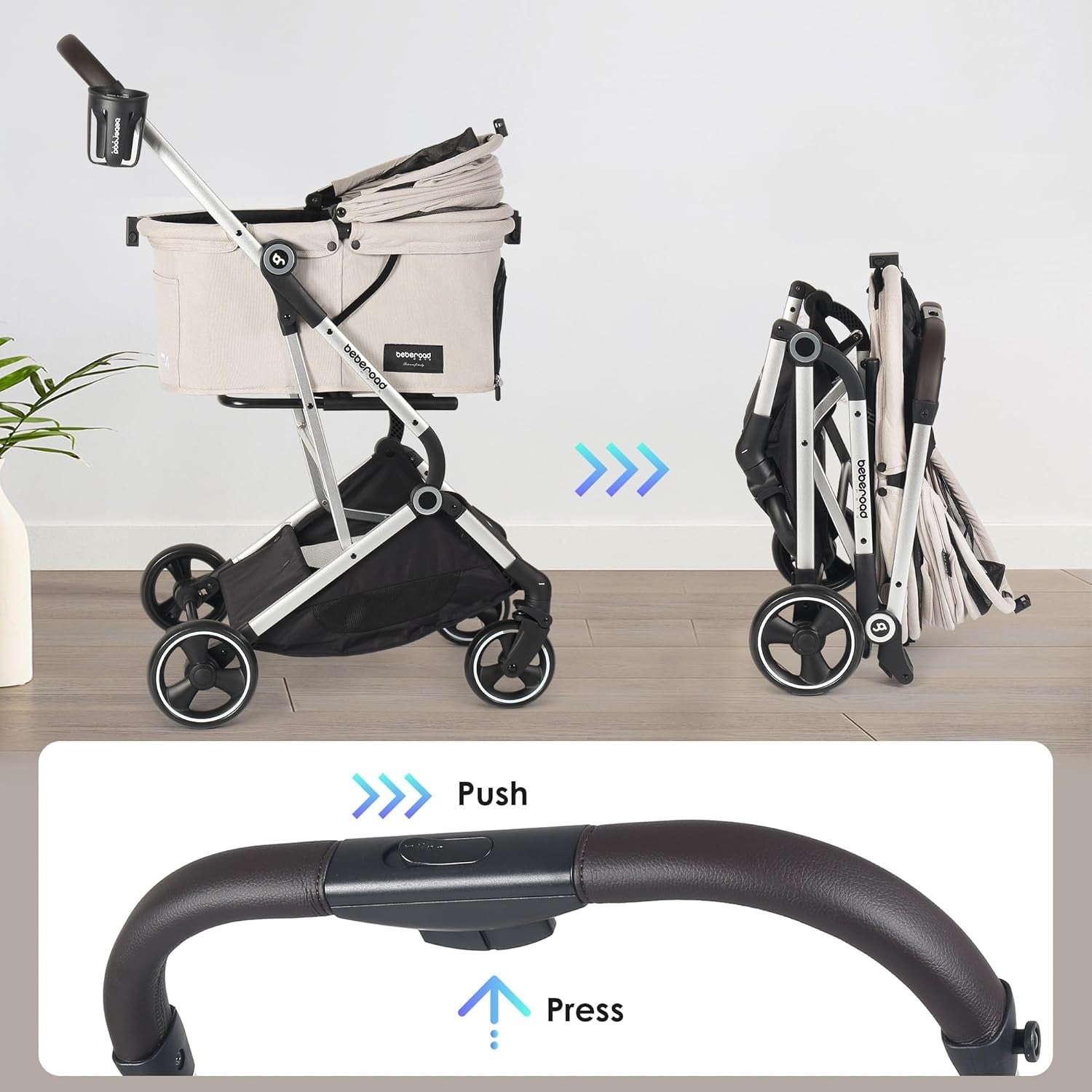 Luxury Pet Stroller Pushchair 4 Wheel Foldable Cup Holder Small Medium Dogs