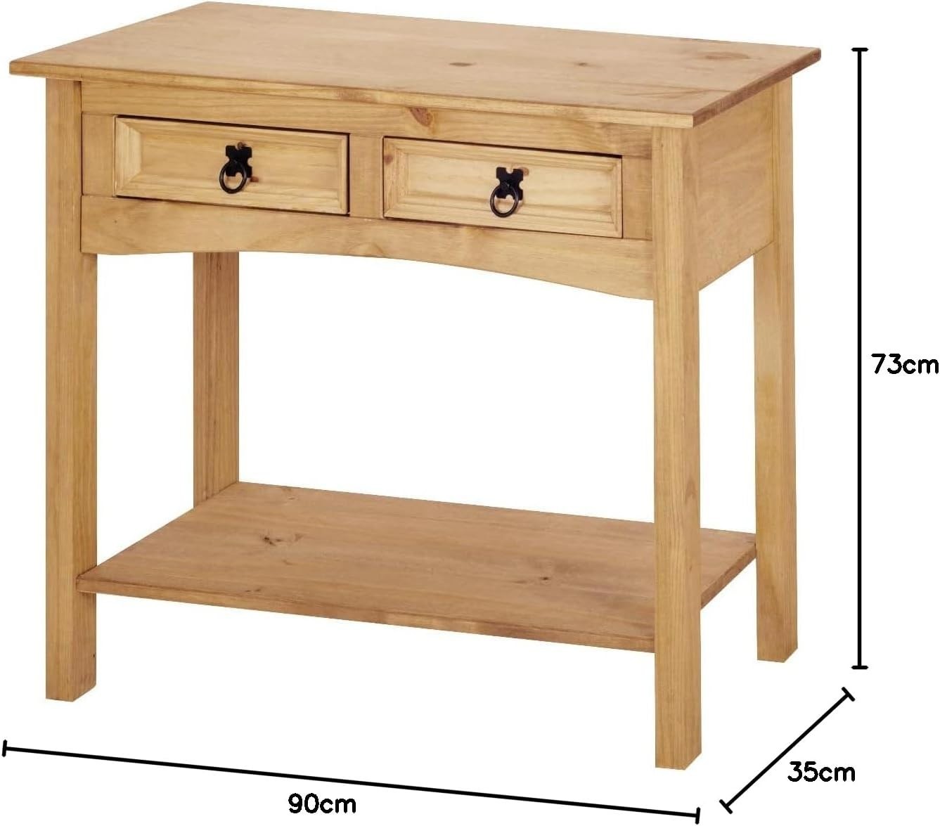 Mexican Pine Console Table 2 Drawer Rustic Hallway Unit 90cm Solid Wood