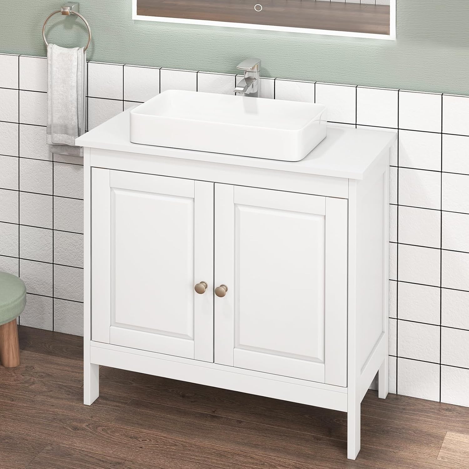 Under Sink Bathroom Cabinet 2 Door Storage Cupboard 60x30x62cm White