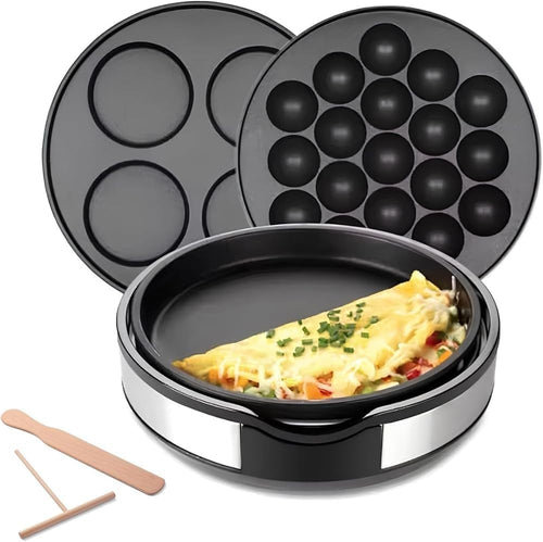 3-in-1 Crepe Maker Griddle | Nonstick Hot Plate with Temp Control + 2 Plates