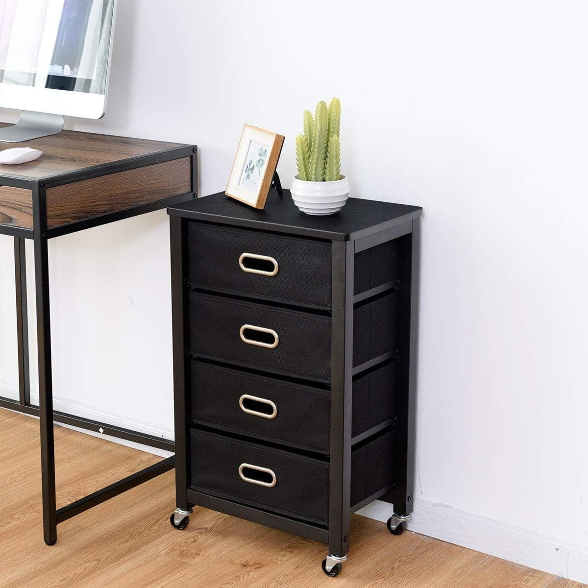 Black Rolling File Cabinet 4 Drawer Under Desk Printer Stand Storage