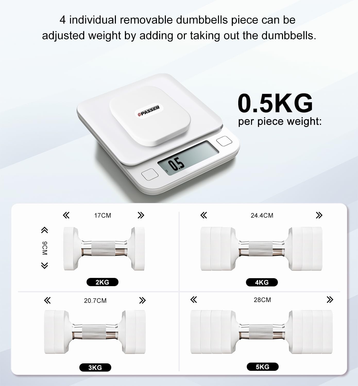 Adjustable Hand Weights 4-in-1 Pair Up to 10kg Square Anti-Roll Dumbbells