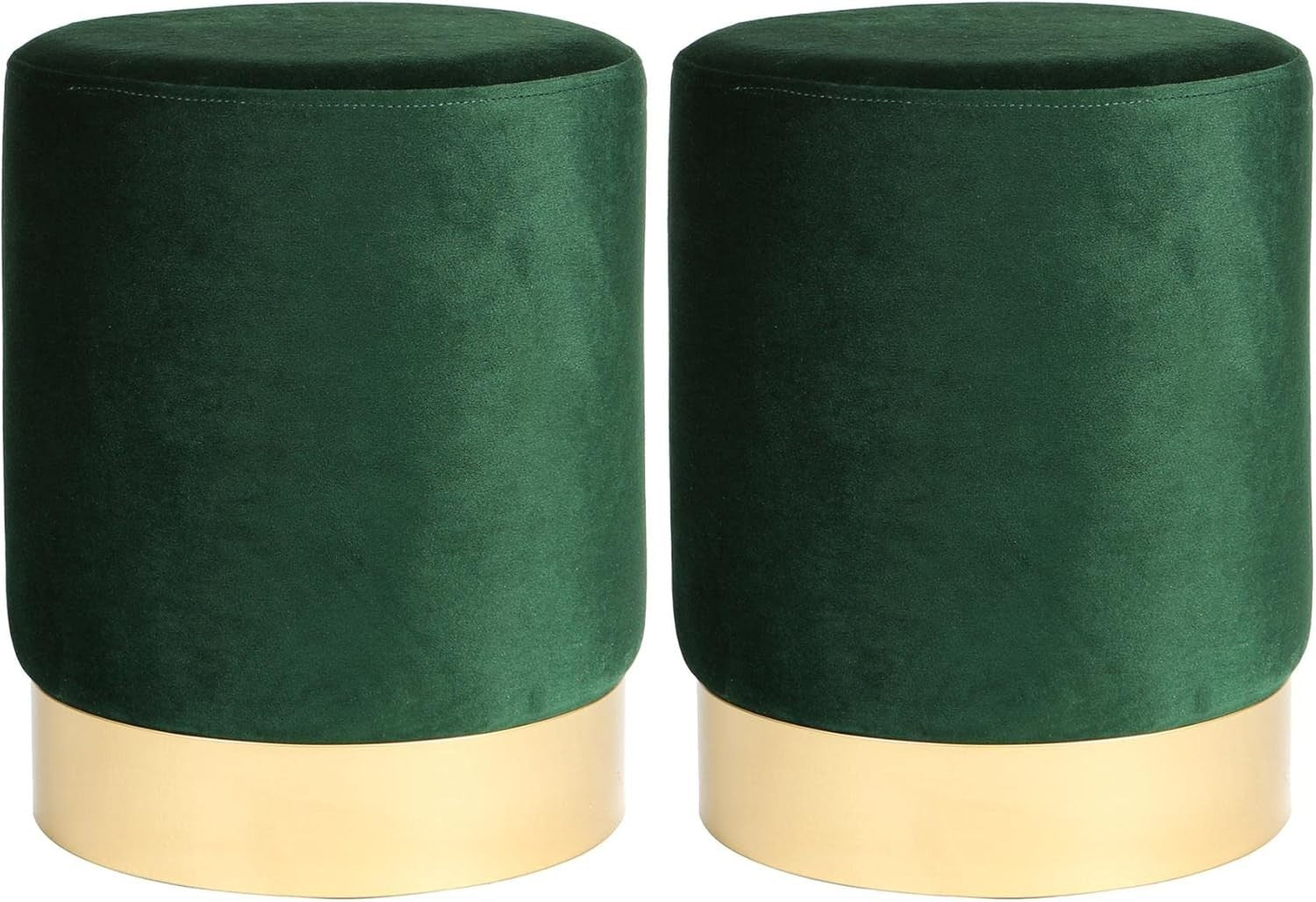 Green Velvet Round Pouffe Footstool Modern Accent Seat 29x36cm